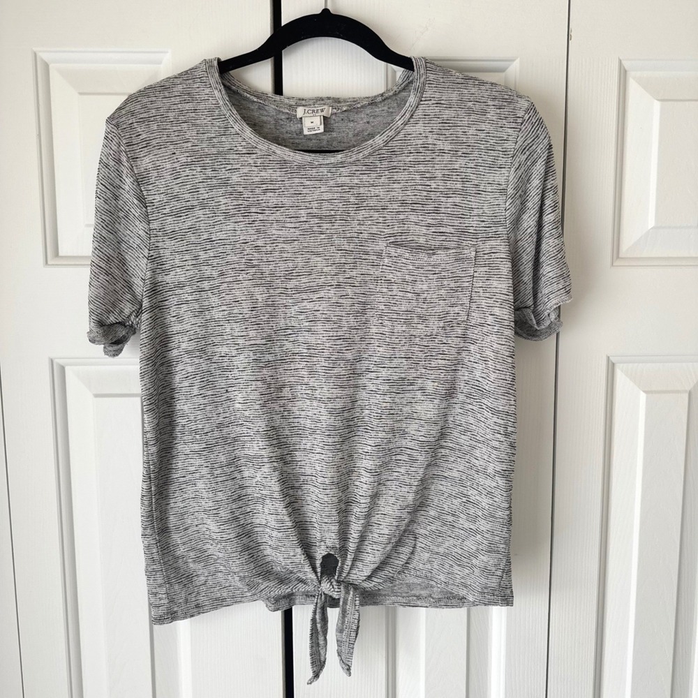 J.Crew Womens Grey Front Tie Pocket T-Shirt Size M Short Sleeve Top